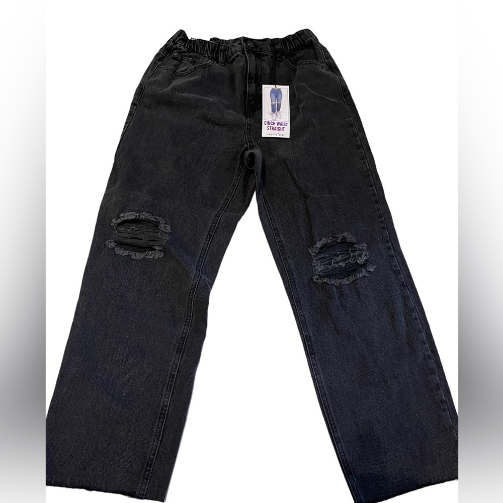 Vanilla Star | Cinch Waist Distressed Straight Leg Jeans Super High R 28W Sz7